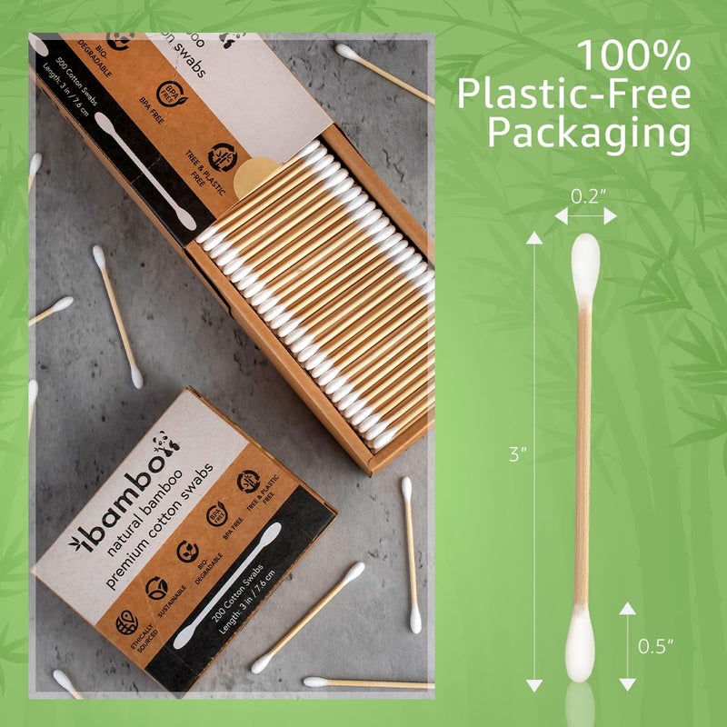 ibambo Jenvita 100% Bamboo Cotton Ear Swabs (200-Pack) | Double Tipped Ear Cotton Buds for Beauty & Personal Care | FSC Certified & Hypoallergenic | Suitable for All Ages & Pets | Biodegradable & Disposable - Image 4